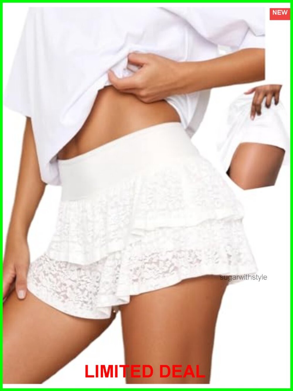 Layered Ruffle Lace Skort Mini Skirt Built in Shorts